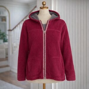 LL Bean Sherpa Teddy Bear Fuchsia Hooded Jacket Sz XL